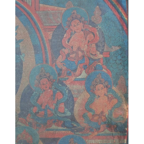 459 - Tibetan textile panel hand painted with Deities,  49cm x 34cm