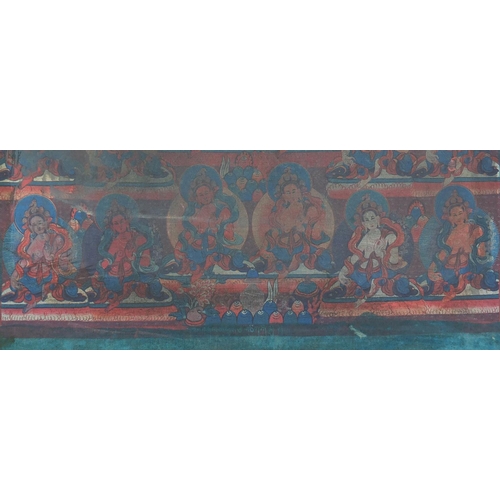 459 - Tibetan textile panel hand painted with Deities,  49cm x 34cm