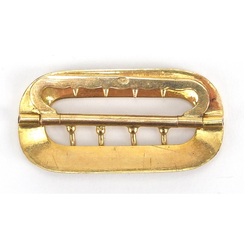 43 - Victorian gold coloured metal enamel buckle, 5cm wide, approximate weight 12.9g