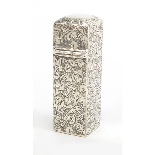 38 - Victorian silver scent bottle Sampson Mordan & Co engraved with floral motifs, London 1888, 5.3cm hi... 