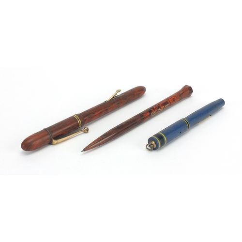 72 - Brown ripple fountain pen, Conway Stewart duo point No 8M ripple propelling pencil and miniature blu... 