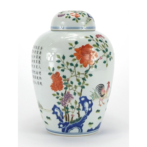 350 - Chinese porcelain jar and cover hand painted in the famille rose palette, with a figure playing with... 