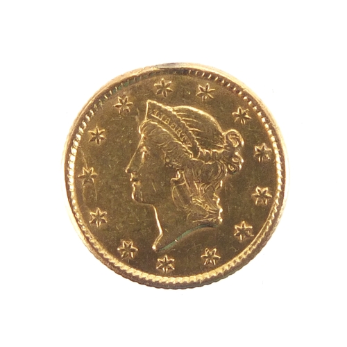 223 - United States of America 1853 gold one dollar, approximate weight 1.7g