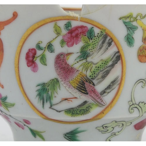 365 - Chinese porcelain shaped dish and beaker, hand painted in the famille rose palette with figures, bat... 