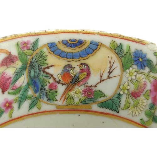 365 - Chinese porcelain shaped dish and beaker, hand painted in the famille rose palette with figures, bat... 