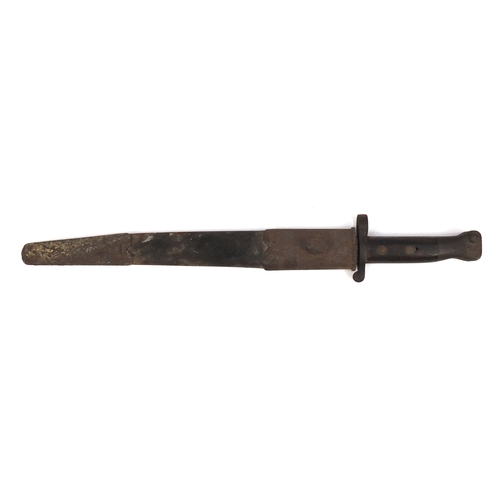 291 - British Military dress sword and bayonet, various impressed marks, the sword 96cm in length