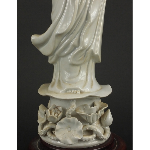 384 - Chinese Blanc De Chine porcelain figural lamp base 51cm high