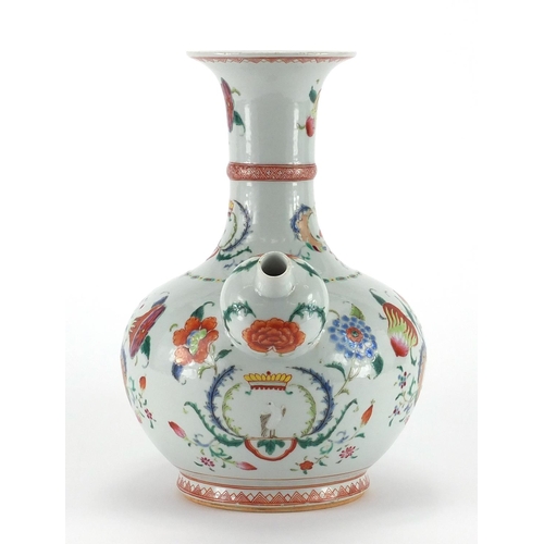 358 - Chinese porcelain wine vase hand painted in the famille rose palette with flowers, goldfish and bird... 