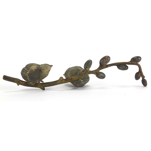 7 - Austrian cold painted bronze group of two birds on a branch, stamped Geschutzt to the base, 20cm in ... 