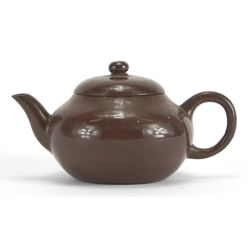 386 - Chinese Yixing lustre teapot, incised character marks to the base, 10.5cm in length