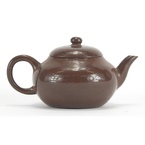 386 - Chinese Yixing lustre teapot, incised character marks to the base, 10.5cm in length