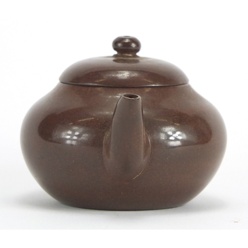 386 - Chinese Yixing lustre teapot, incised character marks to the base, 10.5cm in length