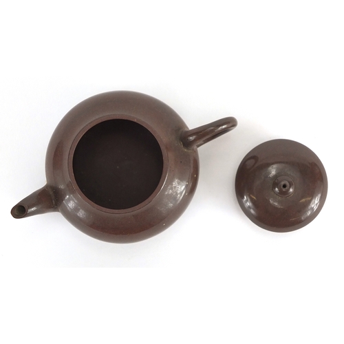 386 - Chinese Yixing lustre teapot, incised character marks to the base, 10.5cm in length