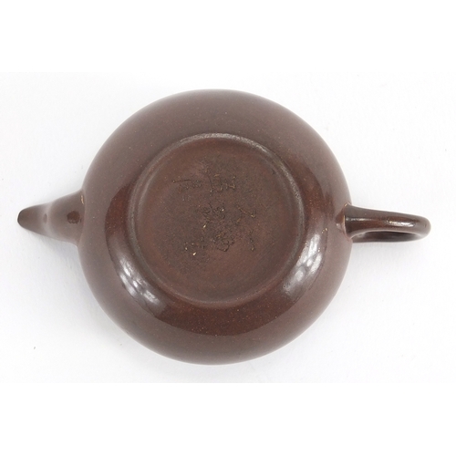 386 - Chinese Yixing lustre teapot, incised character marks to the base, 10.5cm in length