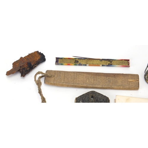 276 - British Military World War I brass Mary tin and militaria including a brass shell pencil