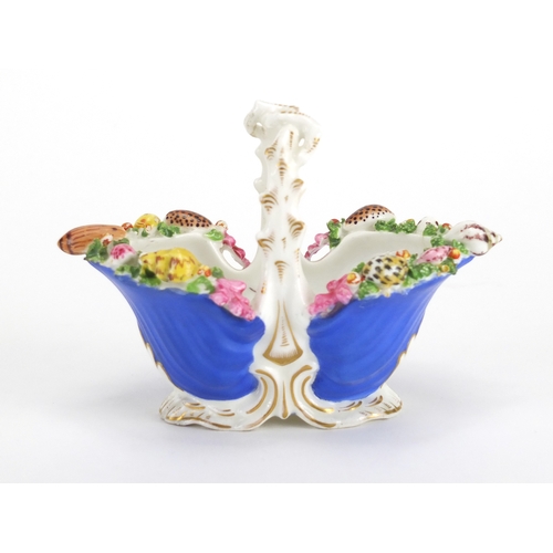 512 - Staffordshire porcelain basket with floral encrusted rim decorated with sea shells and naturalistic ... 