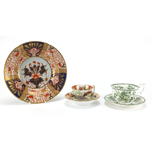 515 - Victorian Imari pattern Spode plate, cup and saucer together with a Copeland cup and saucer, the lar... 