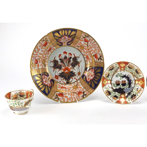 515 - Victorian Imari pattern Spode plate, cup and saucer together with a Copeland cup and saucer, the lar... 