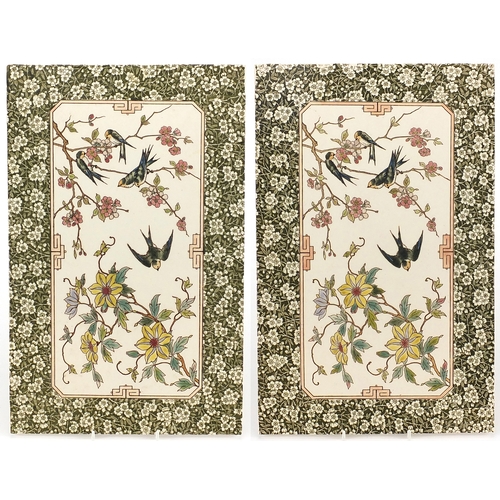 578 - Two Aesthetic design pottery wall tiles, decorated with birds, numbered to the reverse, each 44cm x ... 