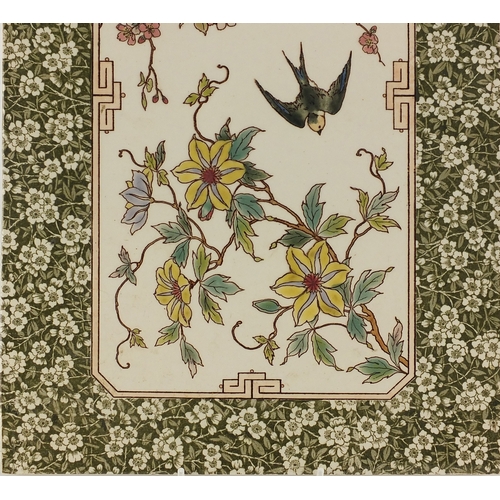 578 - Two Aesthetic design pottery wall tiles, decorated with birds, numbered to the reverse, each 44cm x ... 