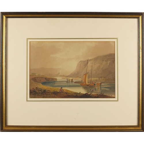 918 - Richard Sasse - Mooring of boats, 19th century maritime watercolour, mounted and framed, 26cm x 17.5... 