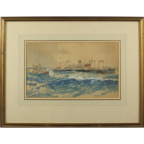 928 - Manner of Charles Dixon RI - US cargo ship, maritime heightened watercolour, The Hampton Hill Galler... 