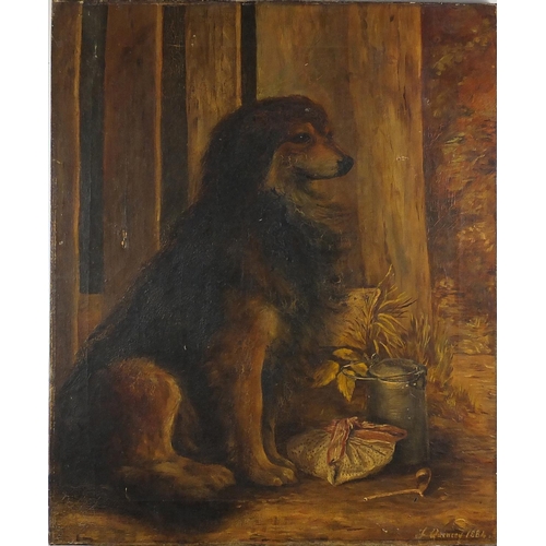 961 - F Quincey 1881 - Seated Collie dog, 19th century oil onto canvas, unframed, 61cm x 51cm