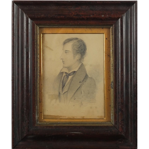 1071 - Manner of Thomas Phillips RA - Head and shoulders portrait of Lord Byron, 19th century pencil, mount... 