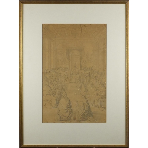 1110 - Group of Cardinals, pencil sketch onto paper, mounted and framed, 43.5cm x 27.5cm