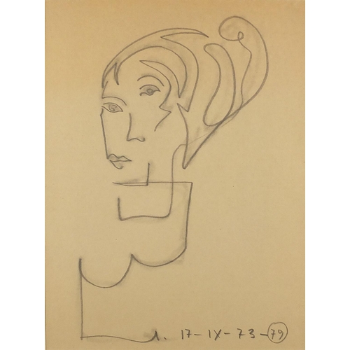 1111 - Felix Manuel Quintanilla - Abstract composition, female portraits, three 20th century Spanish graphi... 