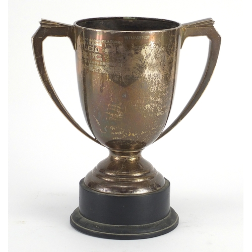 637 - Large silver two handled trophy engraved 'The William Simmonds Challenge Cup awarded by The Luton Du... 