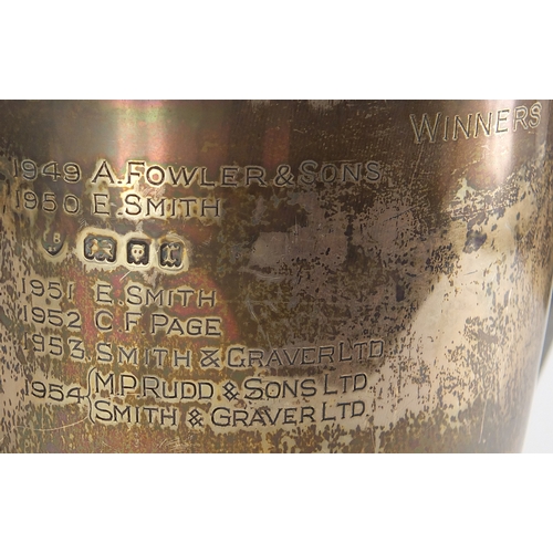 637 - Large silver two handled trophy engraved 'The William Simmonds Challenge Cup awarded by The Luton Du... 