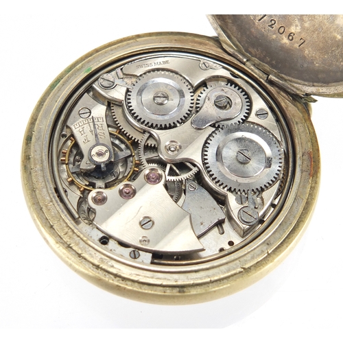 842 - Vintage gentleman's alarm pocket watch, numbered 72067 to the case, 4.6cm in diameter