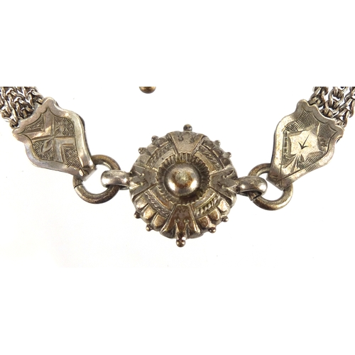 860 - Victorian silver coloured metal watch chain, 32cm in length, approximate weight 25.4g