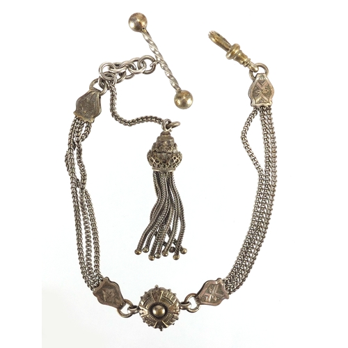 860 - Victorian silver coloured metal watch chain, 32cm in length, approximate weight 25.4g