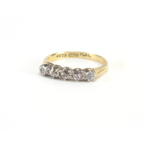 730A - 18ct gold diamond five stone ring, size M, approximate weight 2.5g