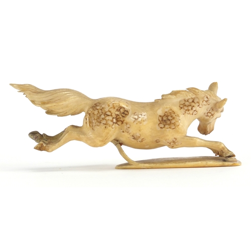 445 - Japanese carved ivory horse, 15cm in length