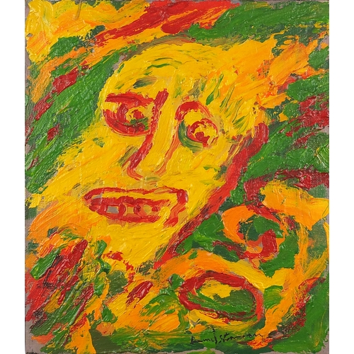 1144 - Abstract composition, portrait of a head, oil on canvas, bearing an indistinct signature, unframed, ... 