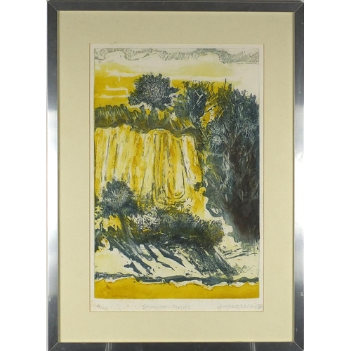 423A - Summer fields, pencil signed etching in colour, limited edition 4/10, bearing an indistinct signatur... 