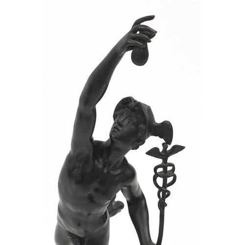 1 - After Giambologna, large patinated bronze study of Mercury, raised on a circular Siena marble column... 