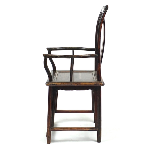 394 - Chinese hardwood Yoke back chair, 112cm high