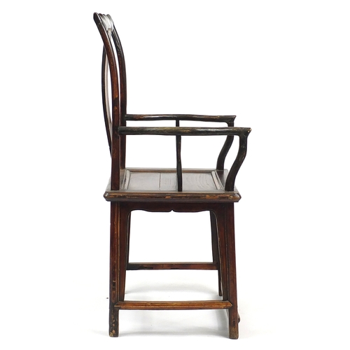 394 - Chinese hardwood Yoke back chair, 112cm high