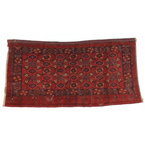 2054 - Rectangular Persian Bag face Mina Khani design rug onto a red ground, 195cm x 100cm
