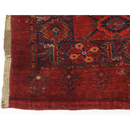 2054 - Rectangular Persian Bag face Mina Khani design rug onto a red ground, 195cm x 100cm