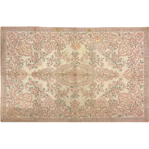 2060 - Rectangular Kashmir Crewel rug having an all over floral design onto a cream ground, 178cm x 122cm