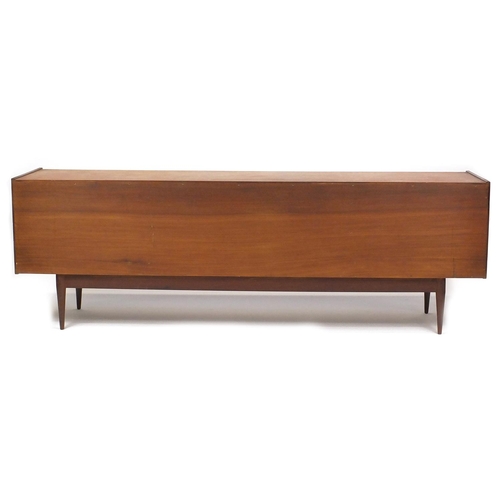 2019 - Vintage teak sideboard, possibly Danish fitted with a pair of cupboard doors and eight drawers, 73cm... 