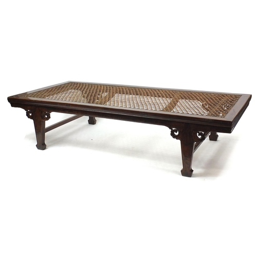 2043 - Chinese hardwood day bed with lattice top, 50cm H x 219cm W x 103cm D