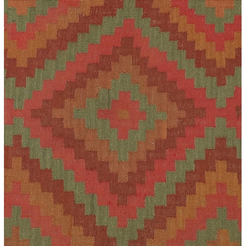 2042 - Rectangular Turkish Kilim carpet runner having an all over geometric diamond design, 390cm x 78cm