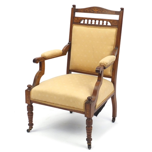 2022 - Victorian inlaid rosewood occasional chair, with upholstered back, seat and arm rests