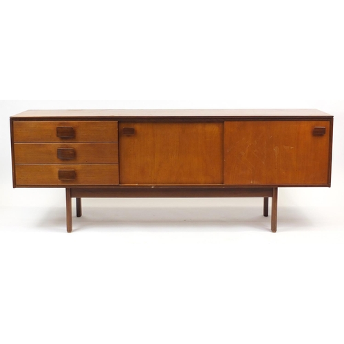 2004 - Vintage teak sideboard with rosewood handles by White & Newton, fitted with three drawers and a pair... 